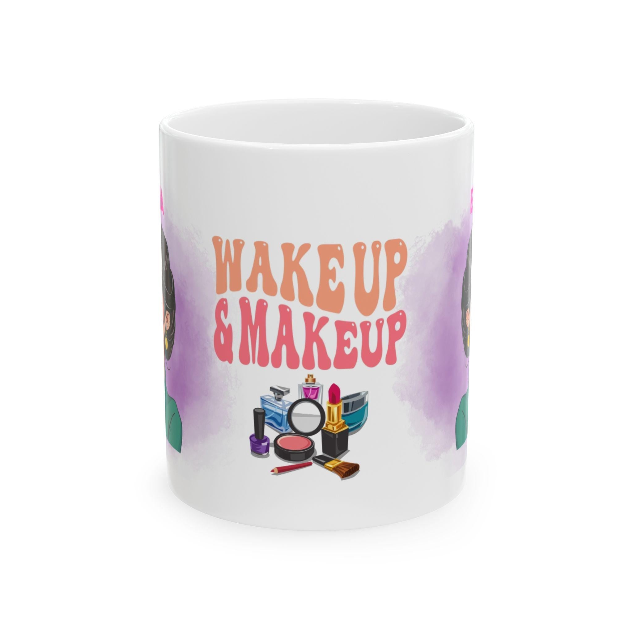 Personalised Wake Up and Makeup Mug, Fun Gift