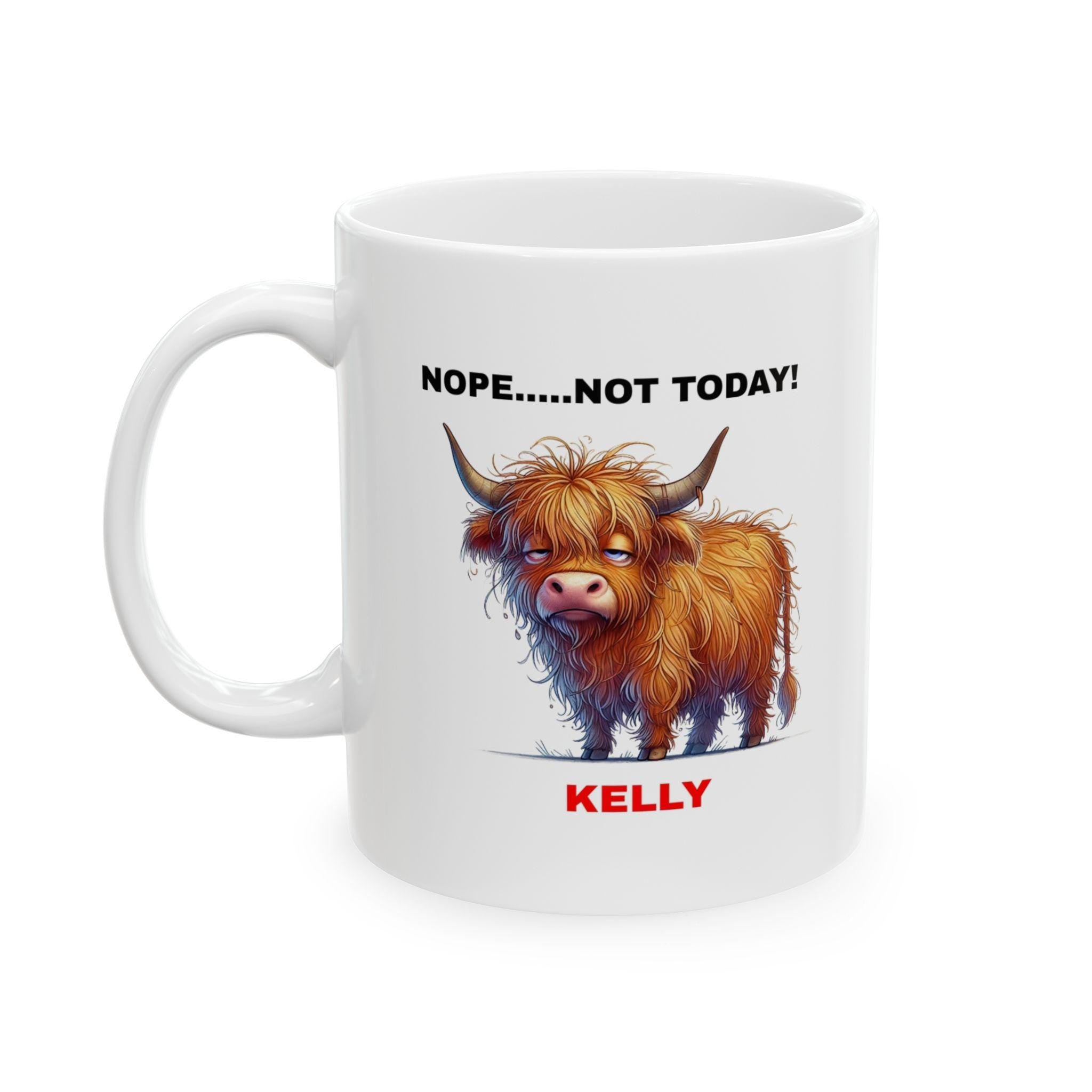 Personalised Highland Cow Mug, Funny Nope Not Today Gift
