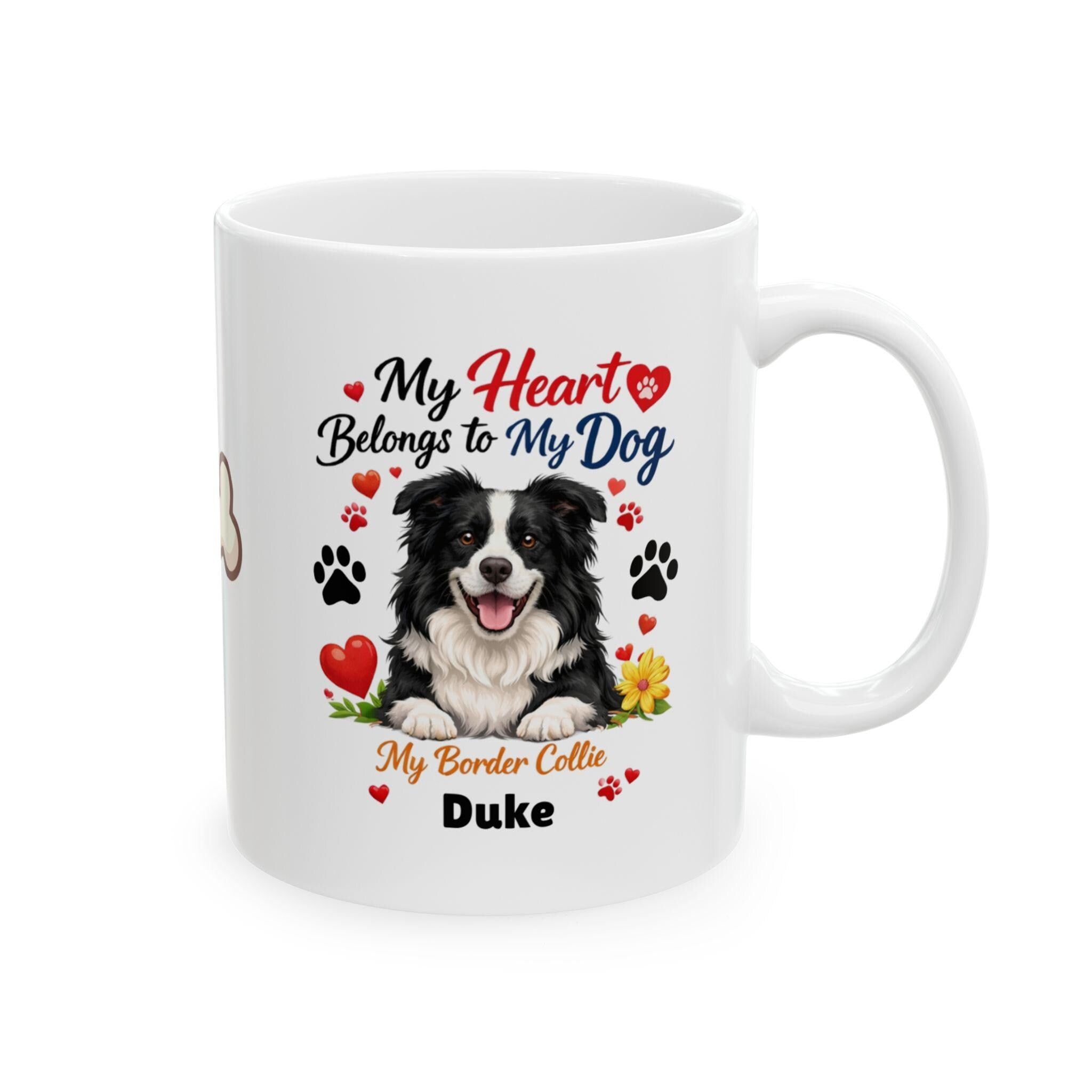 Personalised Border Collie Mug, My Heart Belongs To My Dog Coffee Cup