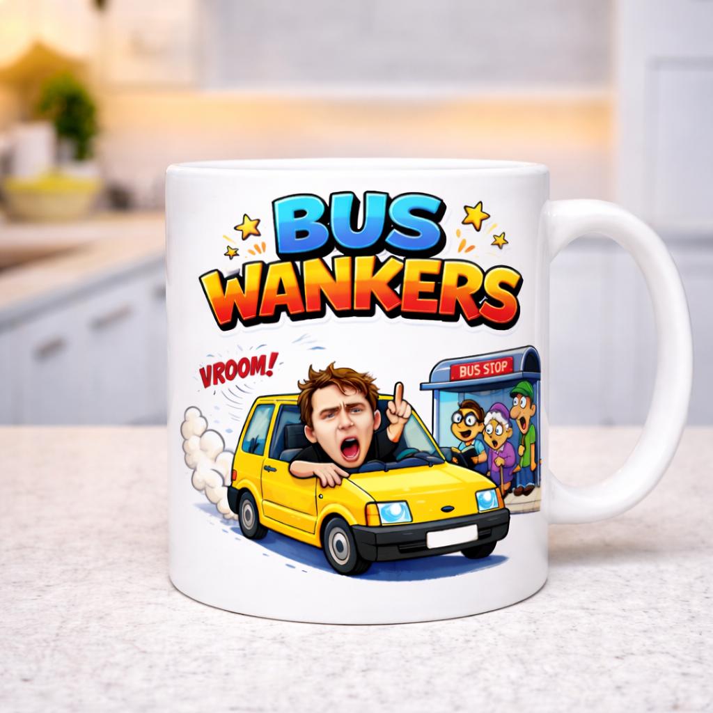 Funny Bus Wankers Mug Humour Joke 11oz Mug Ceramic