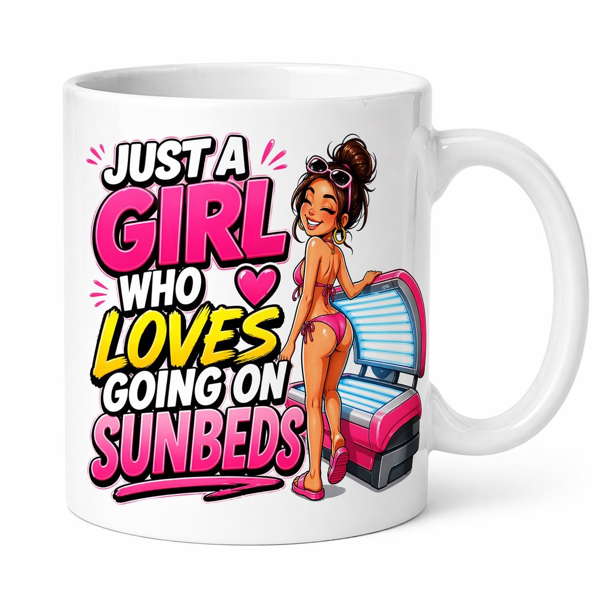 Personalised Just a girl who loves going on sunbeds, funny, 11oz mug