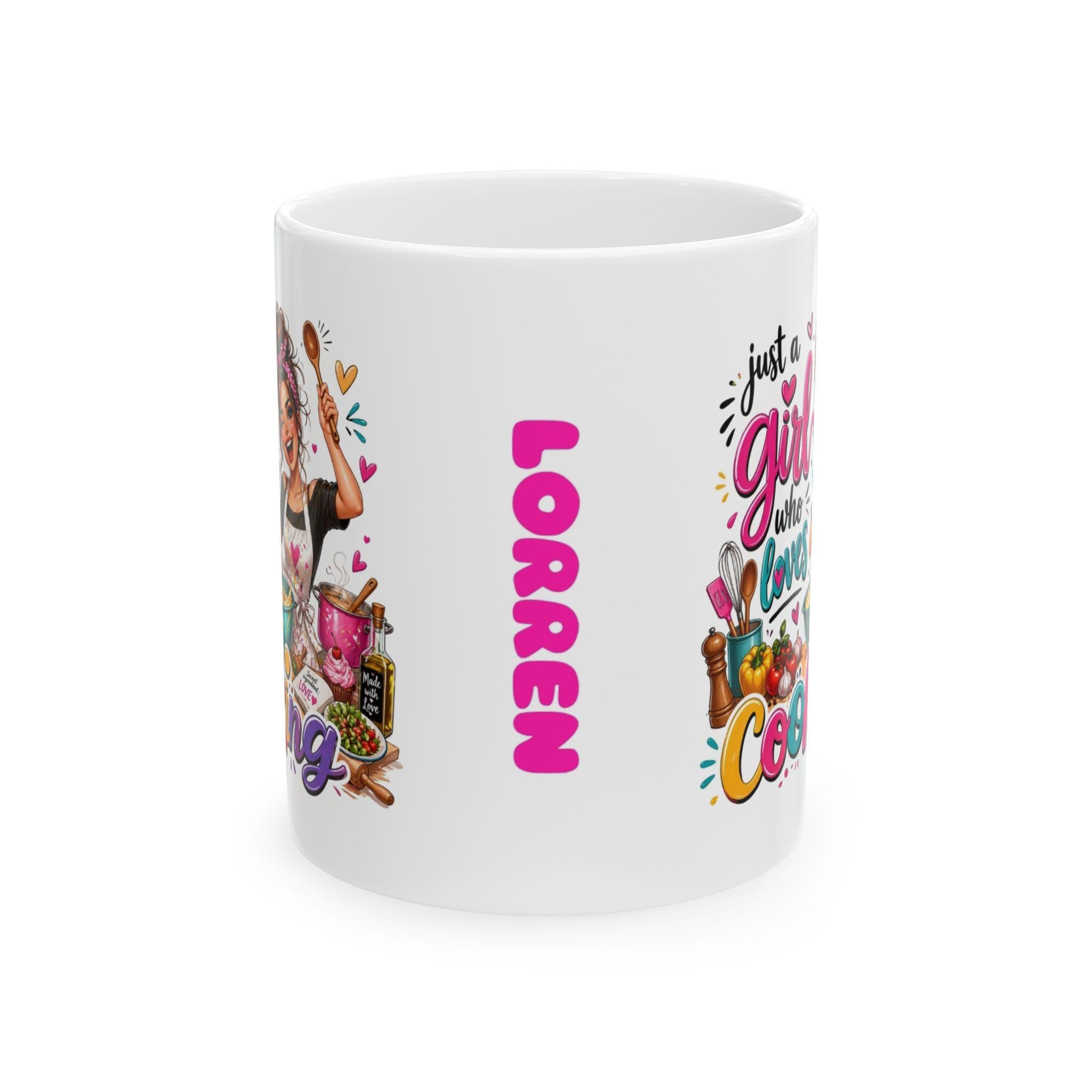 Just a girl who loves cooking, mug, personalised, funny.
