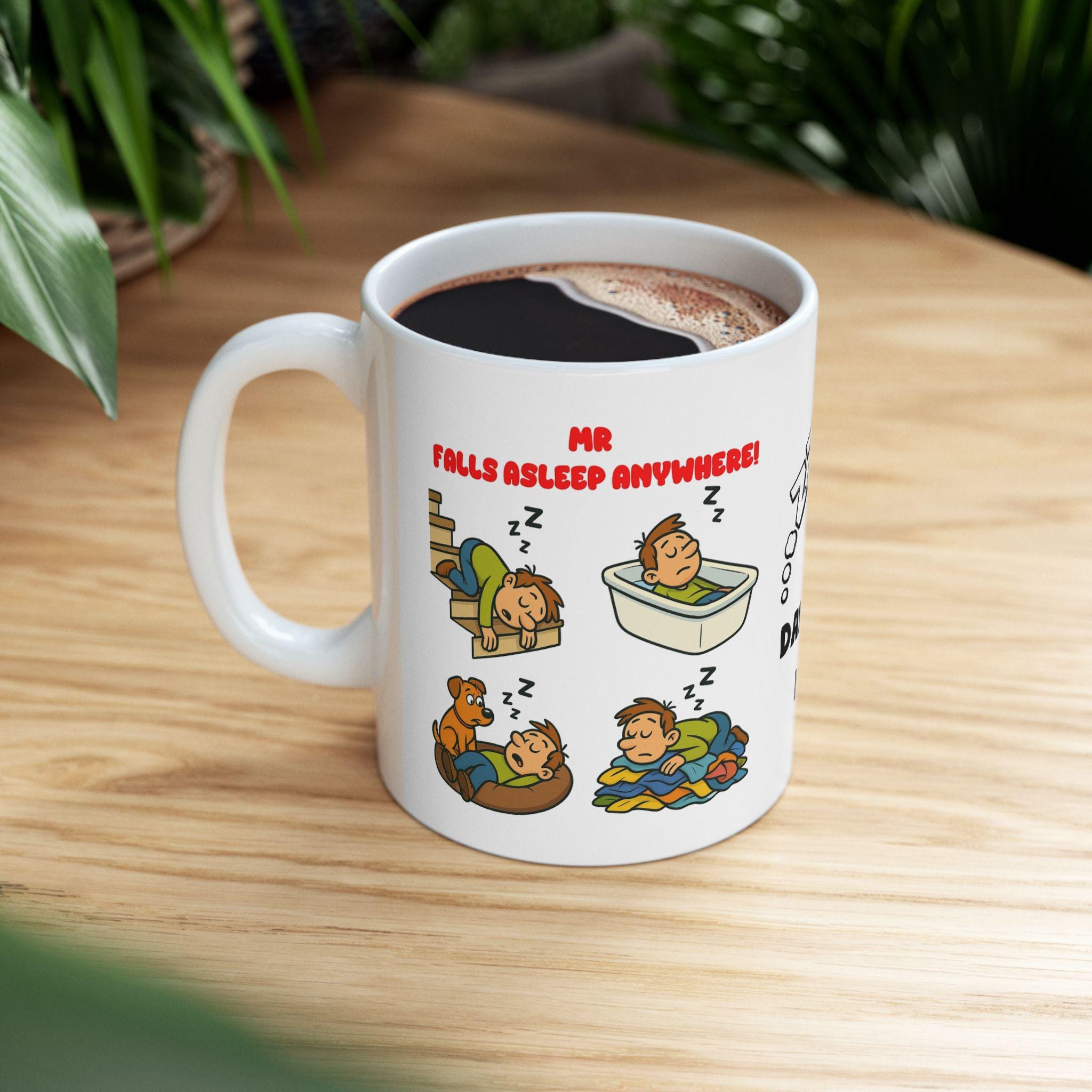 Mr Falls Asleep Anywhere, mug, personalised, fun, man, gift, sleepy
