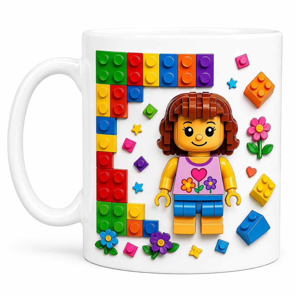 Lego themed personalised mug, 11oz, building blocks, colourful, her.