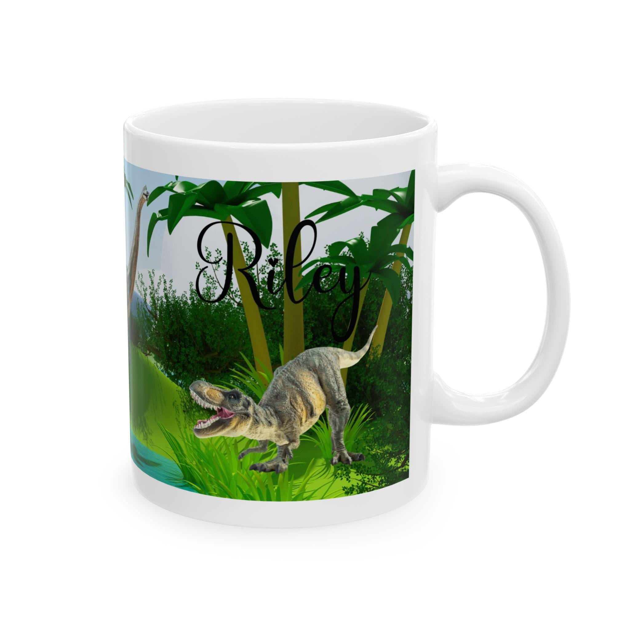 Child's personalised dinosaur, fantasy, Christmas, Birthday, gift, present, child, Unique, pretty 11oz Ceramic Coffee Cup Drinkware
