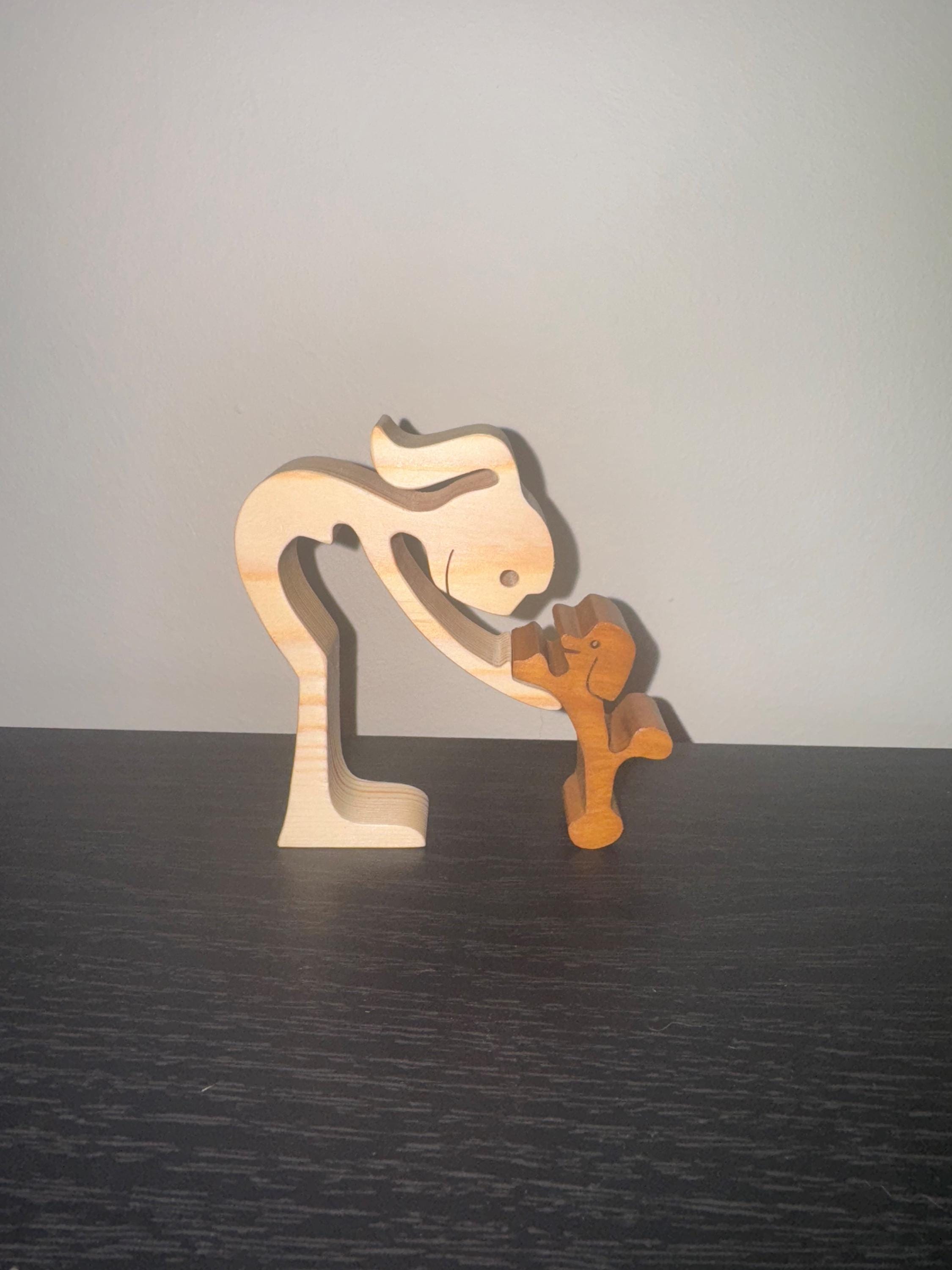 Woman and Poodle, Wooden sculpture, Hand made,  Craftmanship, Animal, Dog, Unique