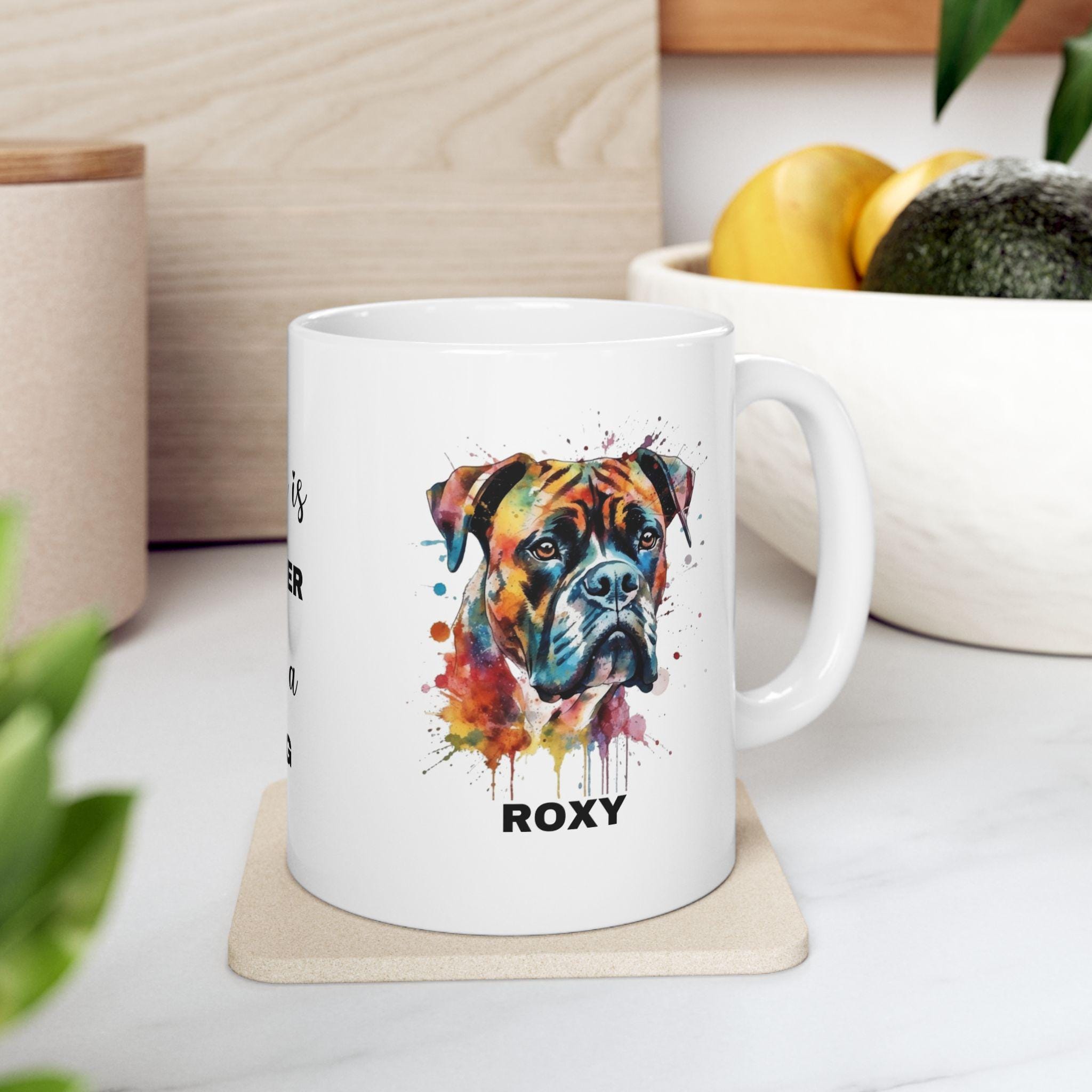 Personalised Boxer Dog Mug: Watercolor Pet Portrait Gift