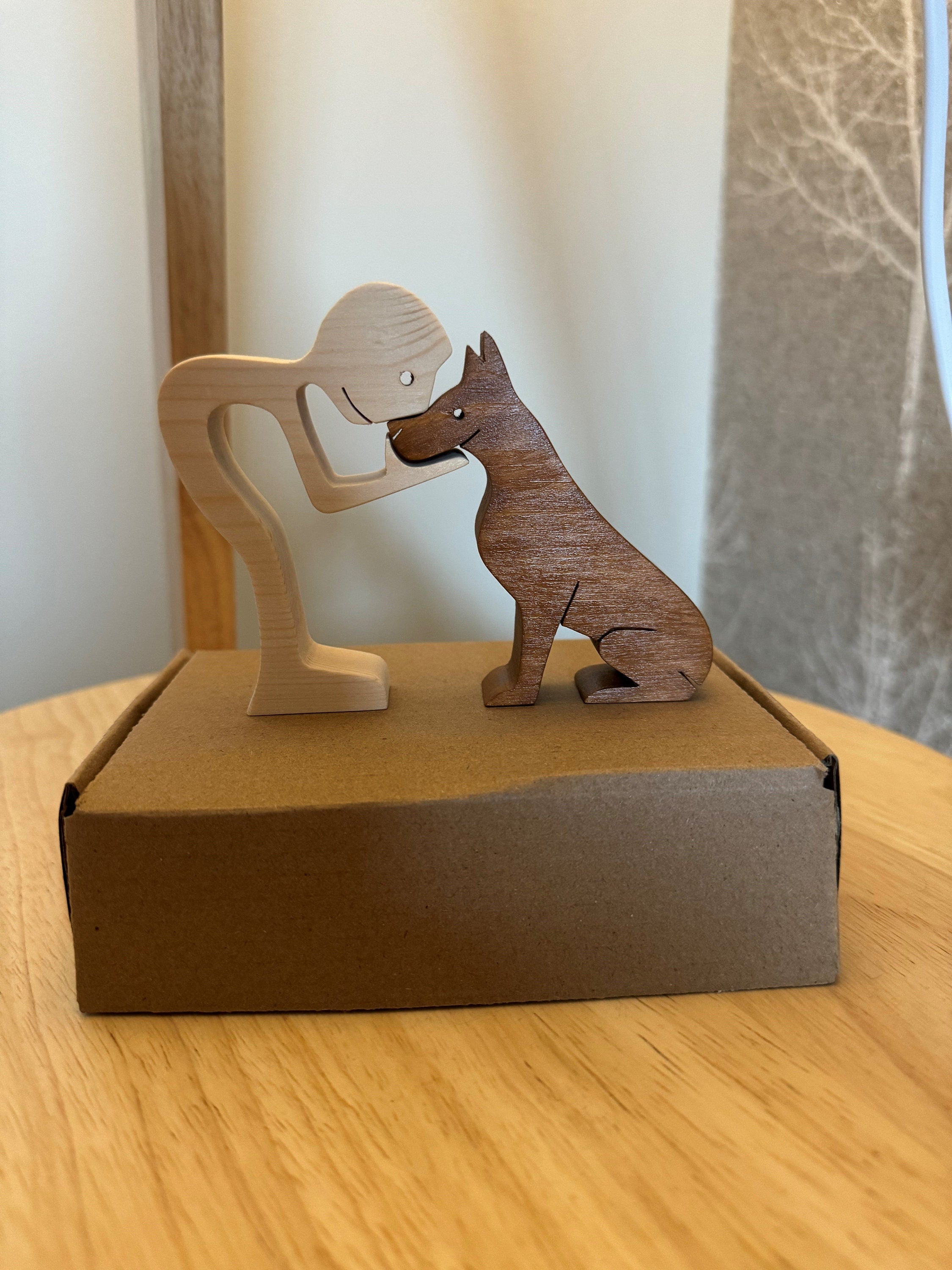 Man and Dog wooden Sculpture. Hand made