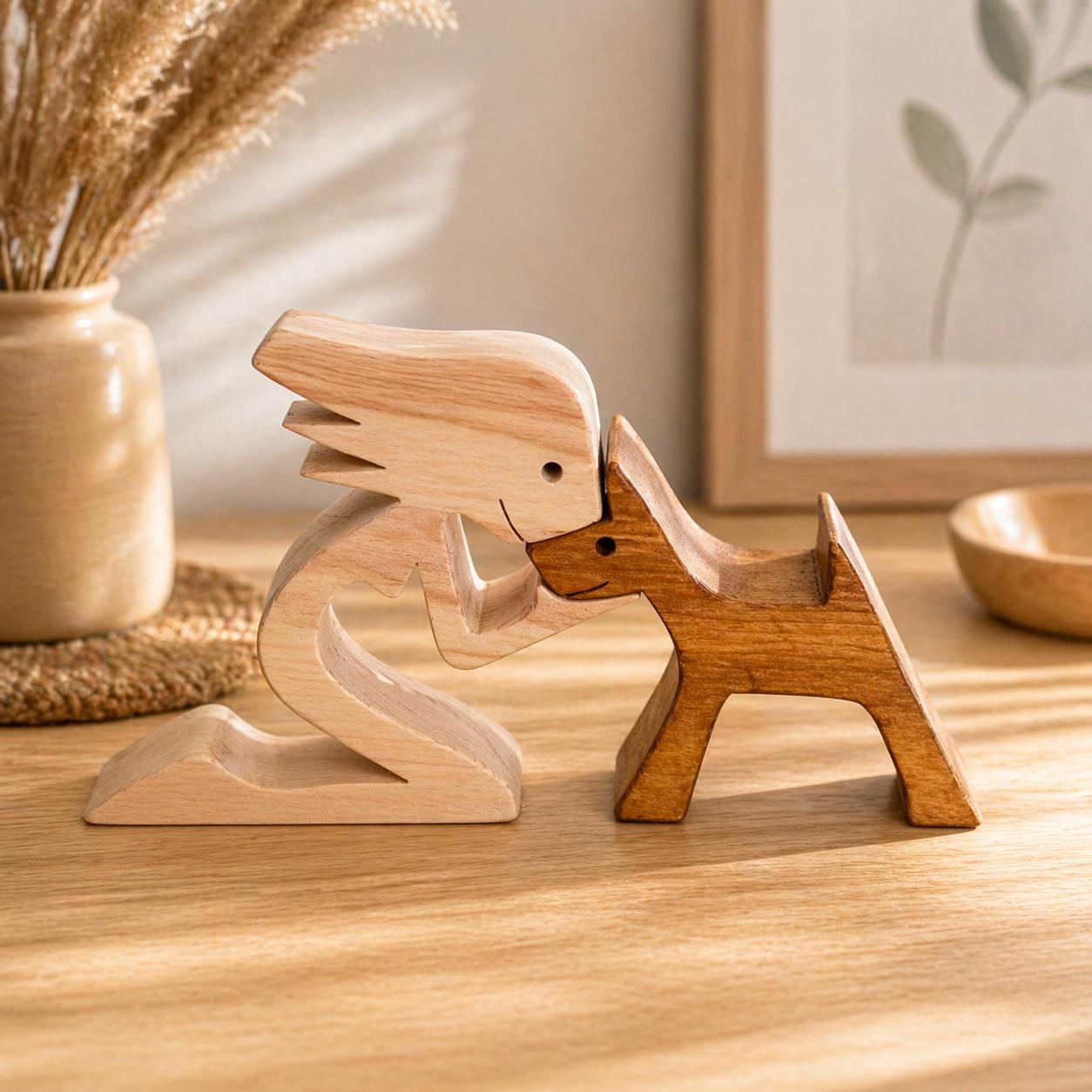 Woman and dog, Wooden sculpture, Hand made, Gift, Craftmanship, Animal, Dog