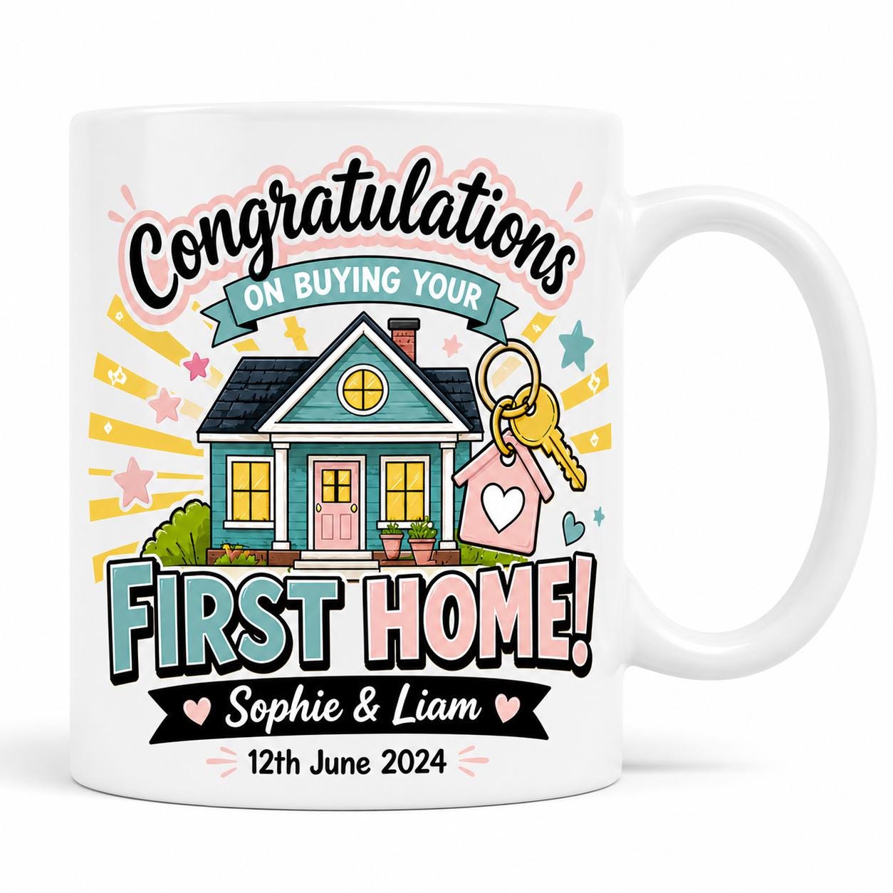 Personalised First Home Mug, New Home Gift For Couple, Housewarming Present, Custom Name & Date Cup, Congratulations on Your New Home, 11oz
