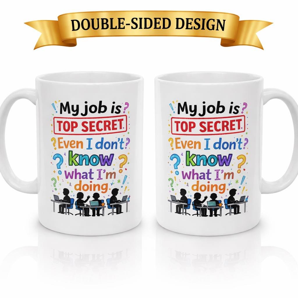 Funny Top Secret Job Mug, Workplace Office Humor (11oz Ceramic)