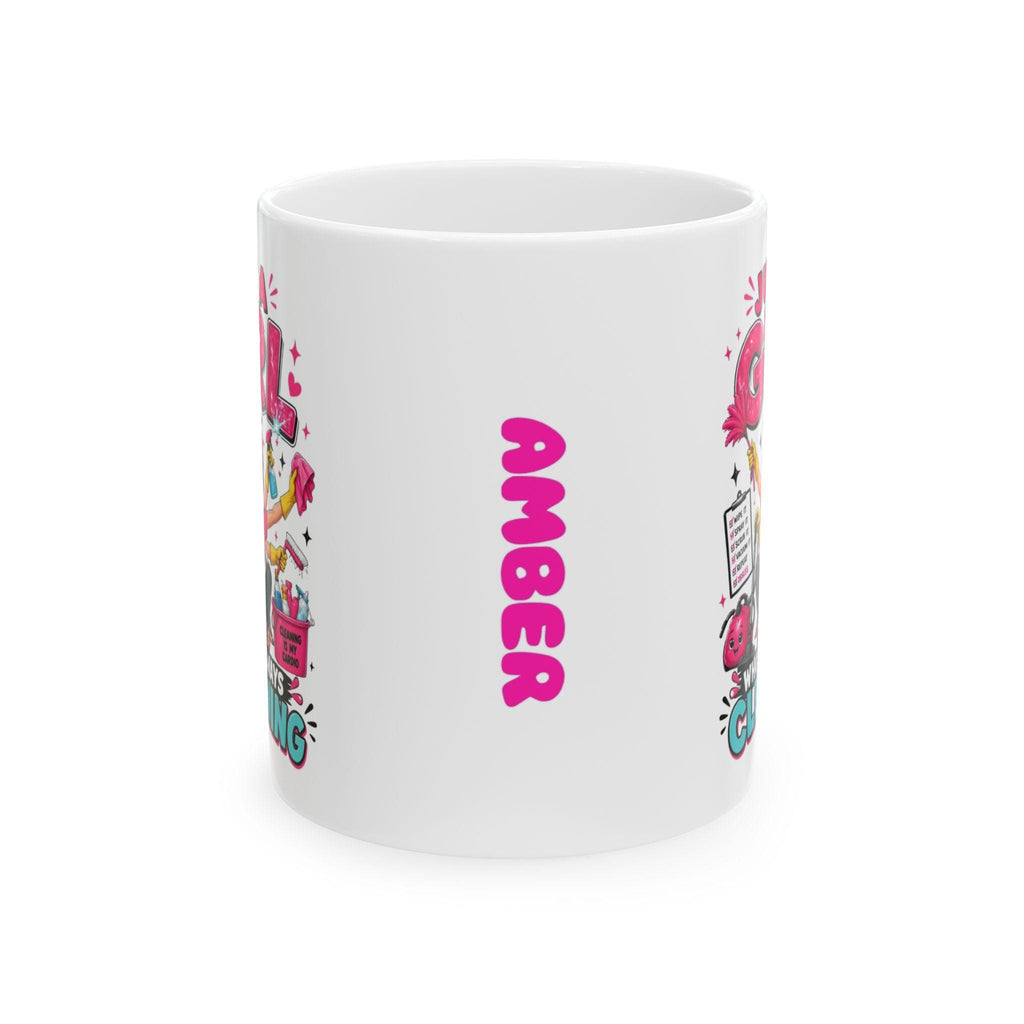 Personalised Just A Girl Who Loves Cleaning Mug, 11oz Coffee Cup