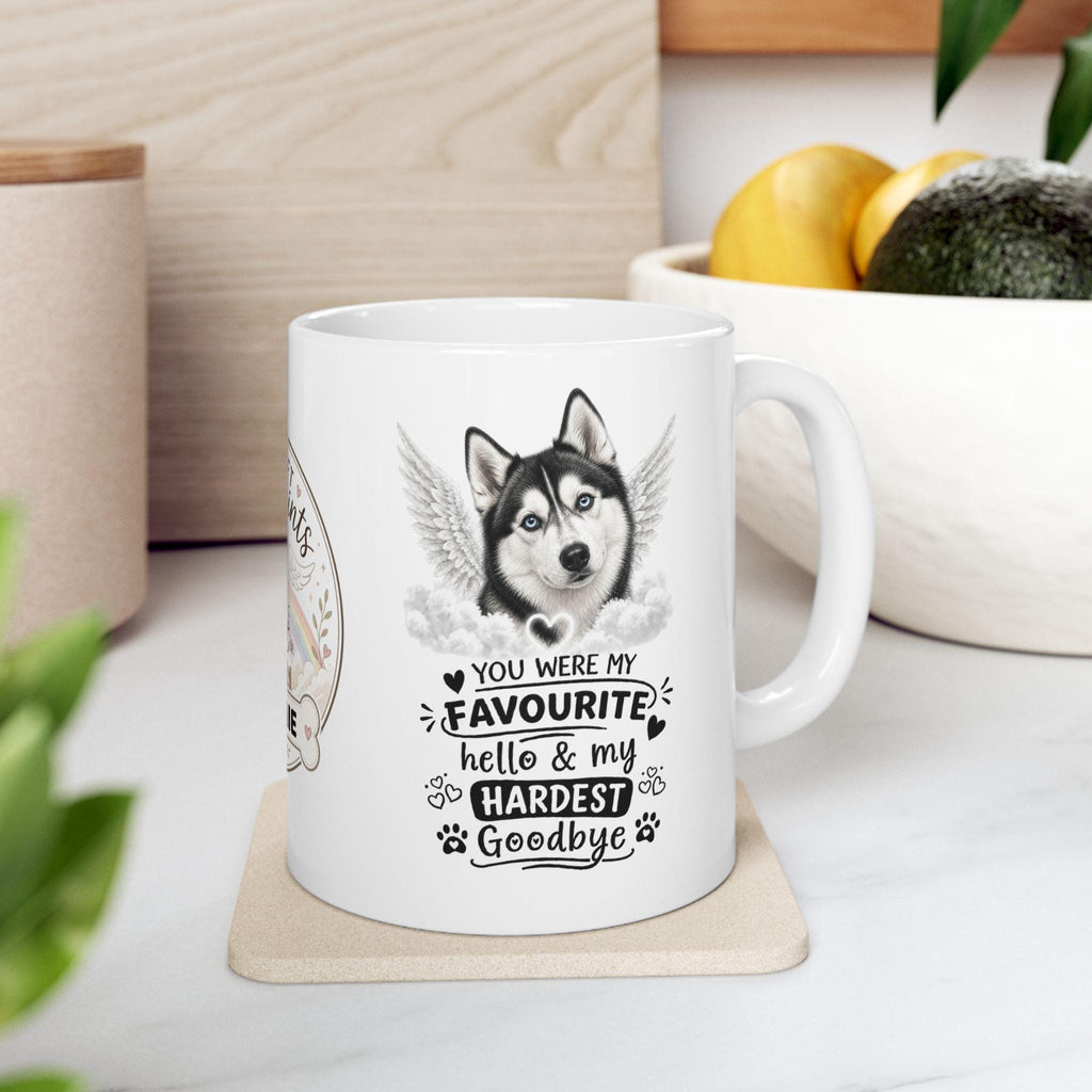 Personalised Husky Memorial Mug Personalised, Pet Loss Gift, Dog Remembrance Mug, Favourite Hello Hardest Goodbye, 11oz Coffee Cup