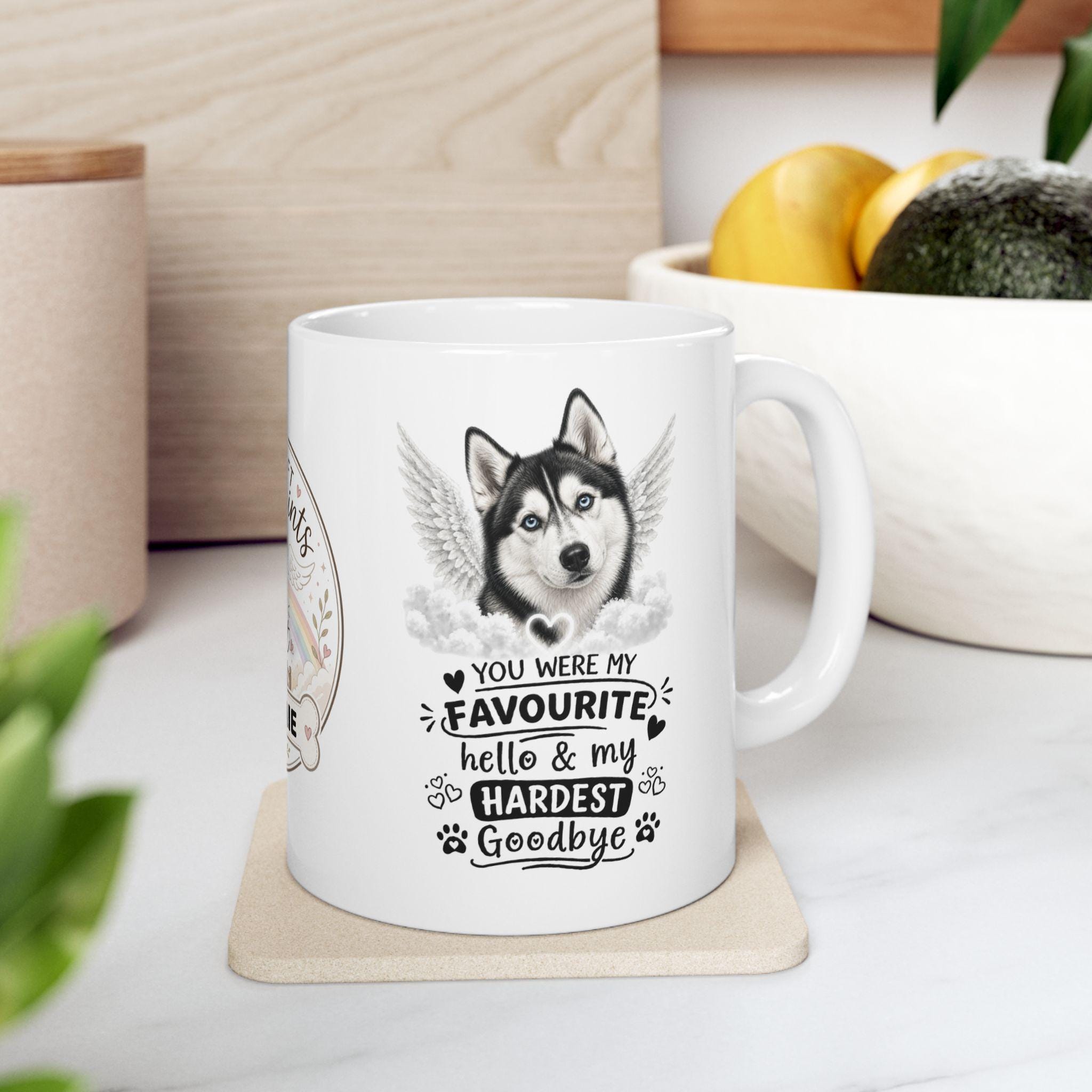 Personalised Husky Memorial Mug Personalised, Pet Loss Gift, Dog Remembrance Mug, Favourite Hello Hardest Goodbye, 11oz Coffee Cup