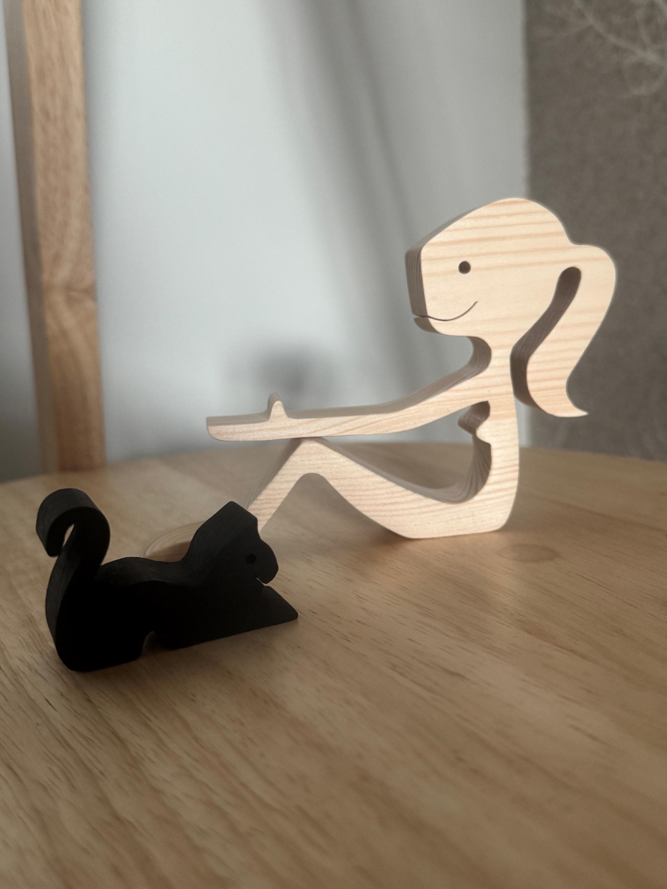 Woman and black cat wooden figure, Hand made.