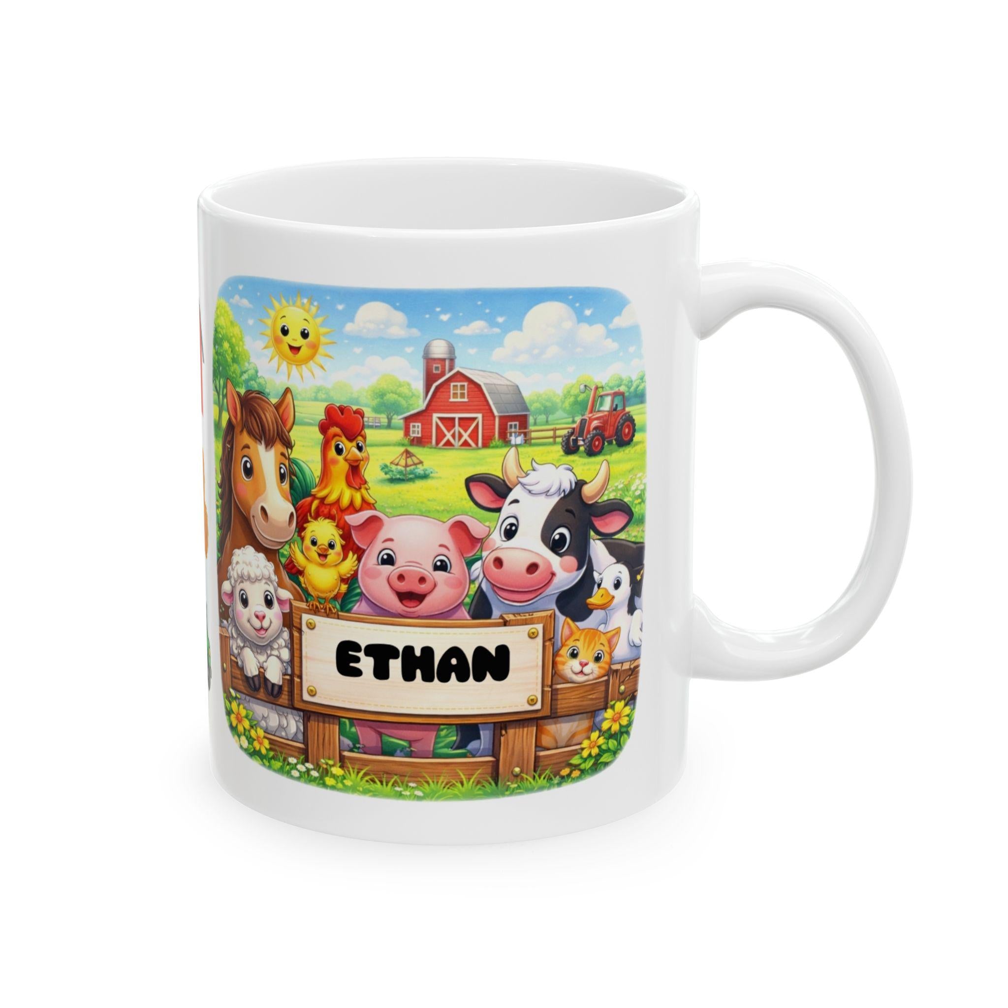 Personalised Children's Farm Animal Mug, 11oz Ceramic, Boy, Girl, Colourful
