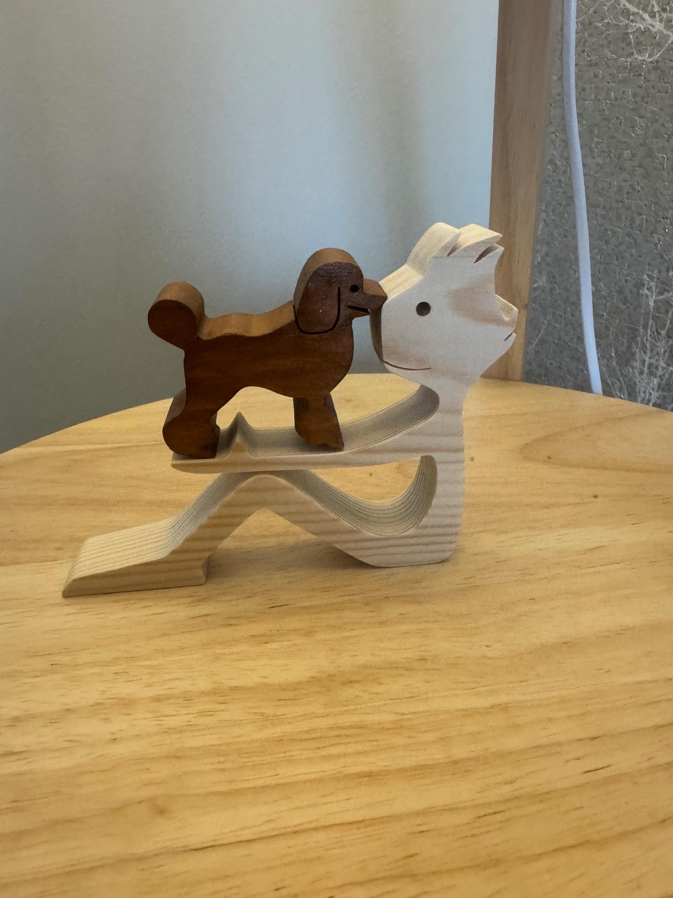 Man and poodle dog, Wooden sculpture, Hand made, Gift, unique, Craftmanship, Animal.