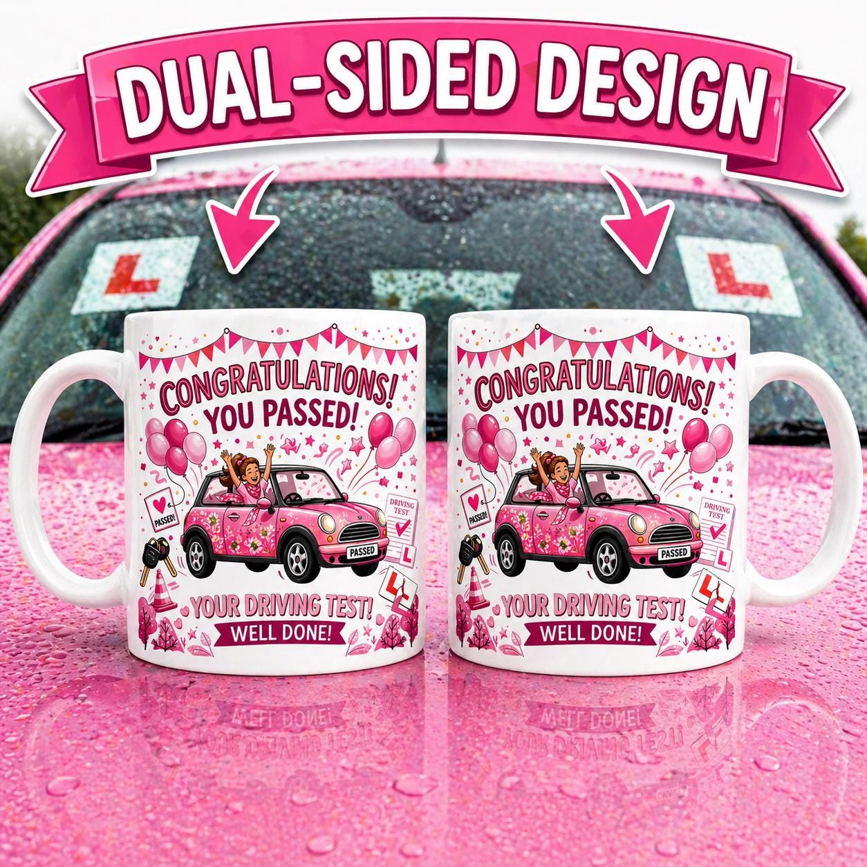 Passed driving test mug, gift, her, xmas, birthday, New driver, fun, car, personalised, pink