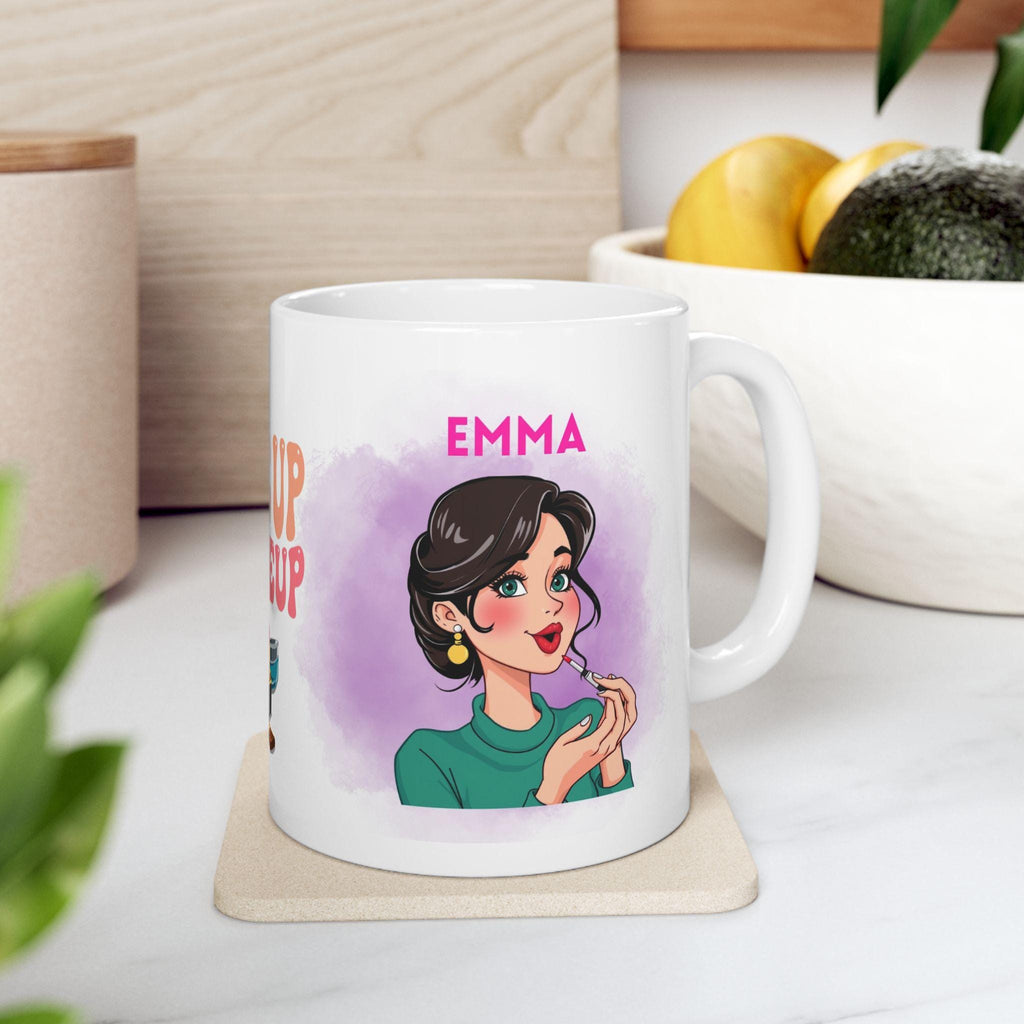 Personalised Wake Up and Makeup Mug, Fun Gift