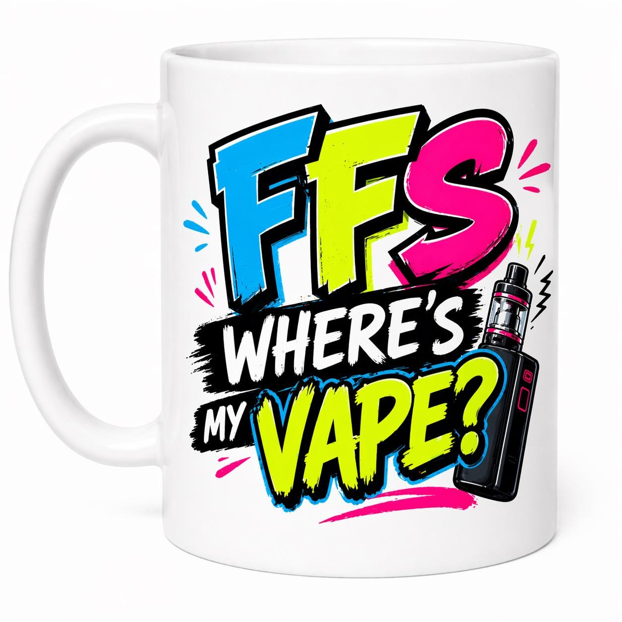 Where's My Vape Quote Colourful Mug, Funny Novelty Gift, 11oz Ceramic Coffee Cup