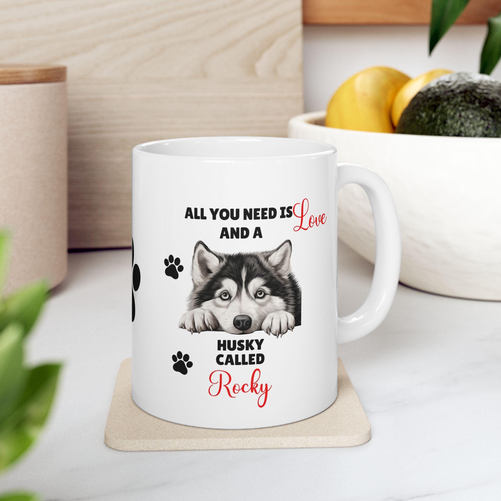 Personalised Husky Mug: Dog Lover Gift, 11oz Ceramic Coffee Cup Drinkware