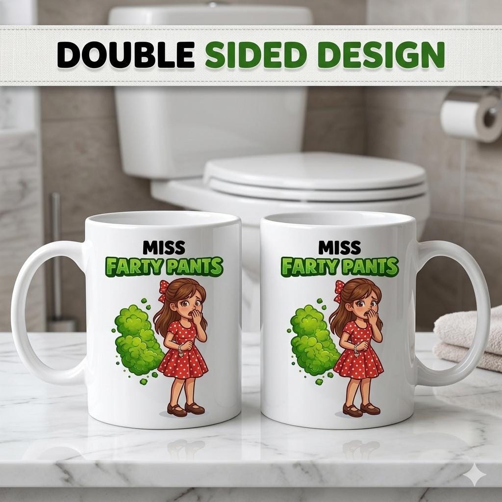 Miss Farty Pants Mug, Funny Toilet Humor, Personalised Gift