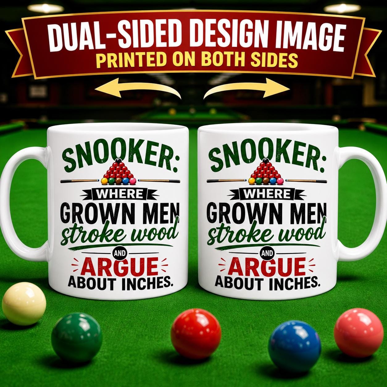 Personalised funny snooker mug, banter, sport, balls, snooker table, 11oz