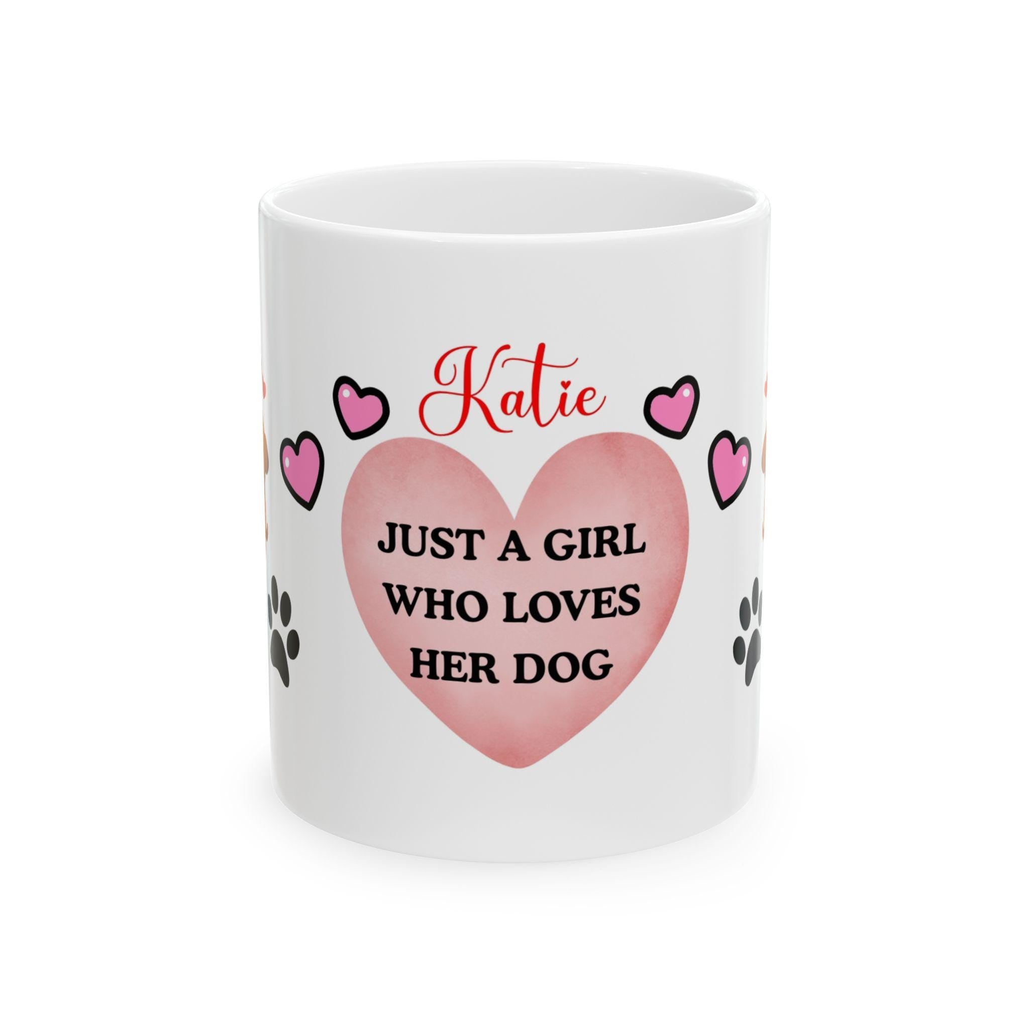 Personalized Dog Lover Mug, Girl and Dog Coffee Cup, 11oz Beverage Gift