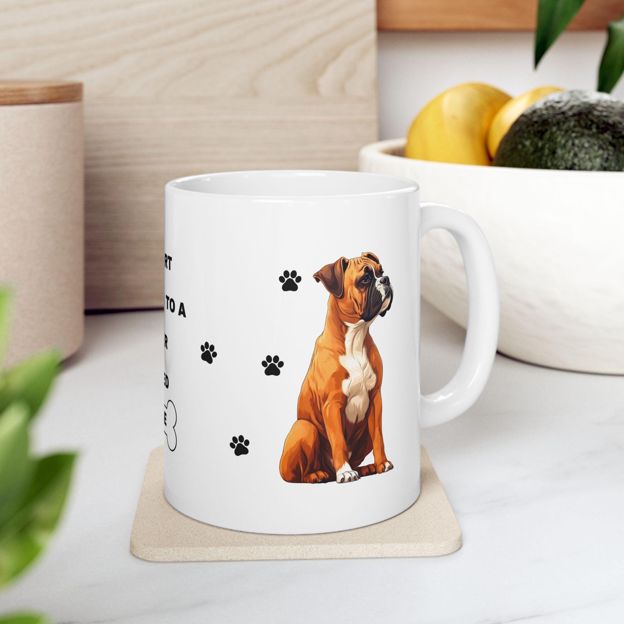 Personalised Boxer Dog Mug: Paw Print Coffee Cup, Dog Lover Gift