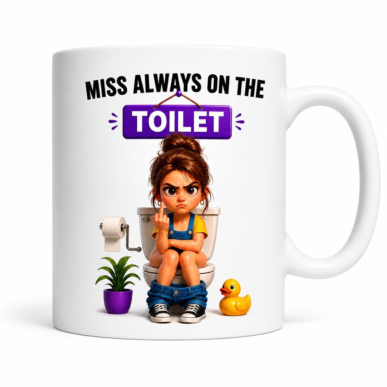 Personalised "Miss Always on the Toilet" Funny Coffee Mug, Choice Of Brown, Blonde or Ginger/Redhead Hair, 11oz Ceramic Coffee Cup