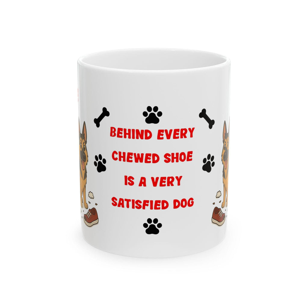 Personalised German shepherd dog Mug: chewing shoes quote funny.