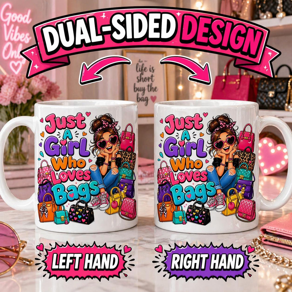 Just a girl who loves bags Mug: Personalised, retail shopping, handbags.
