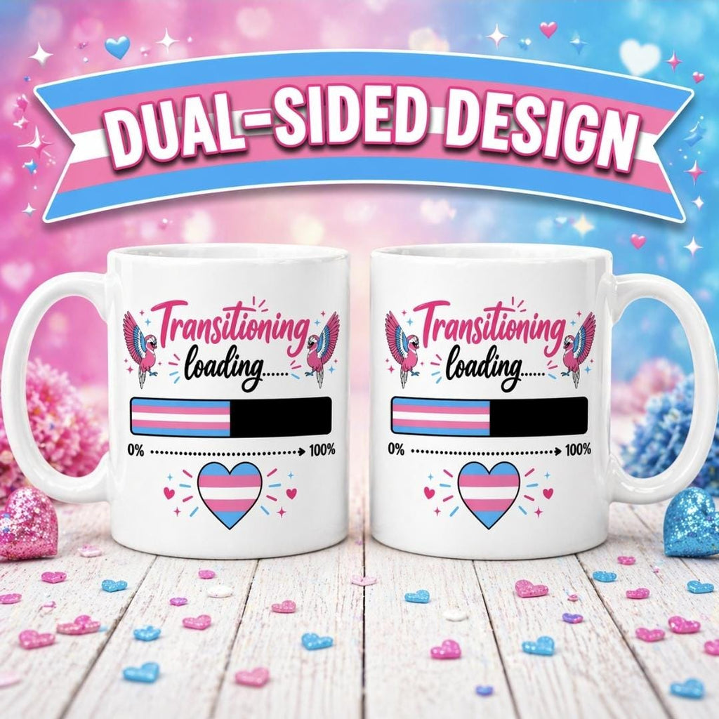 LGBT Transitioning Loading Ceramic Coffee Mug, Dual-Sided Design, Transgender Pride Theme, White, 11oz