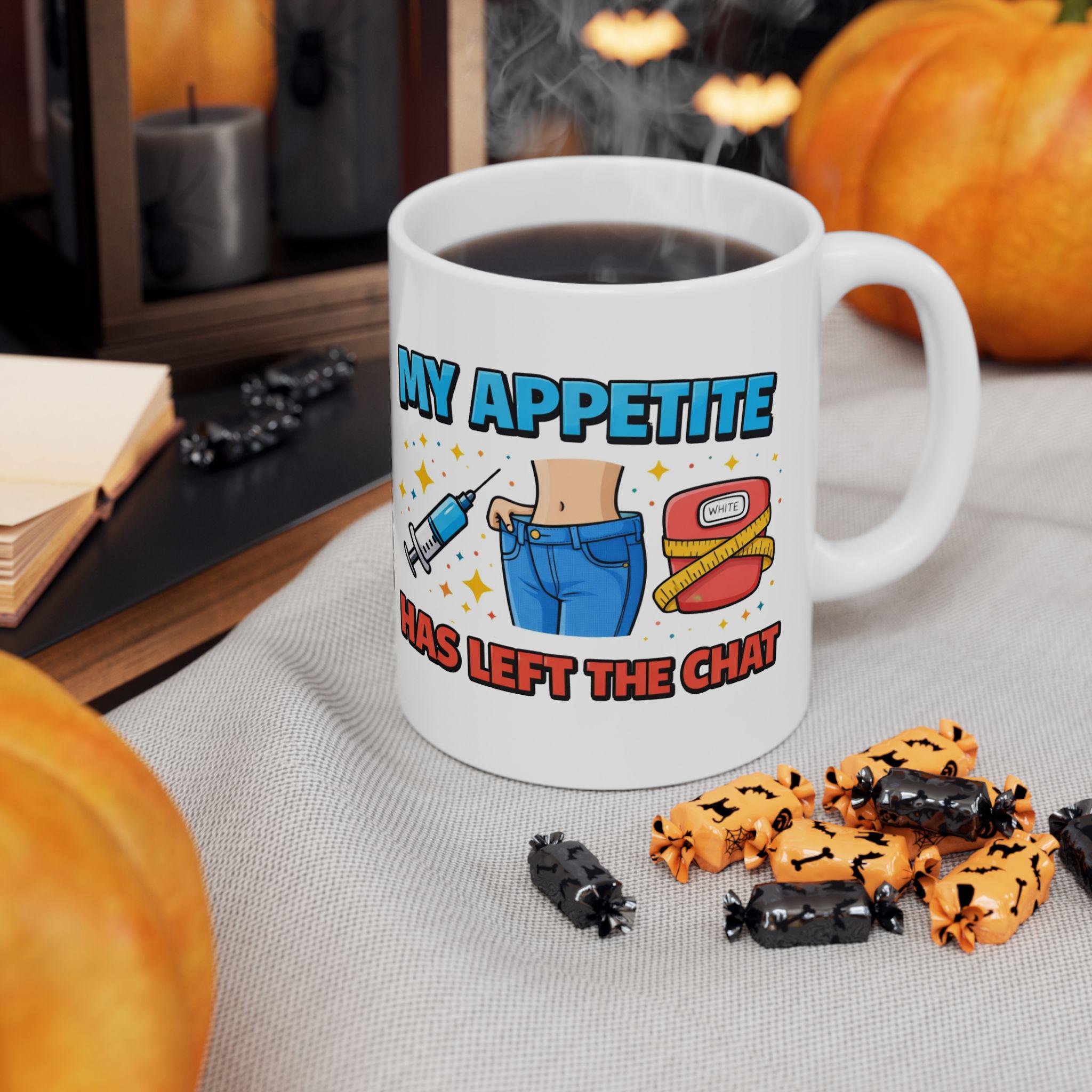 Personalised Funny Weight Loss Jab Mug, Appetite Has Left The Chat, 11oz Ceramic