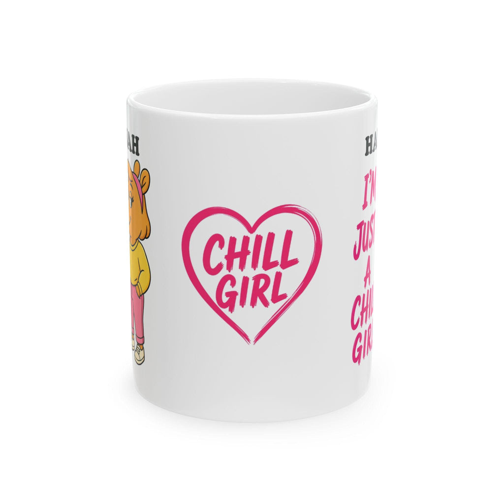 Personalised Chill Girl Mug, Novelty Gift, Pink Heart, 11oz Ceramic