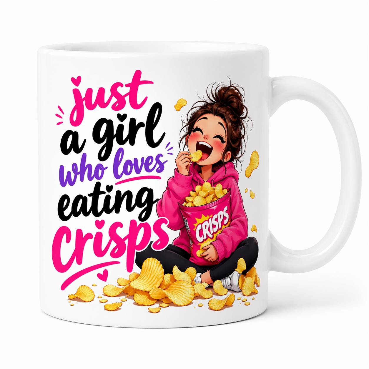Just a girl who loves crisps, mug, personalised, gift, cute, fun, crisps, snacks