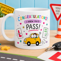 Personalised Driving Test Pass Mug – Cute Yellow Car Design – Congratulations New Driver Gift – Fun Learner Passing Present 11oz, Her, Sister, Daughter