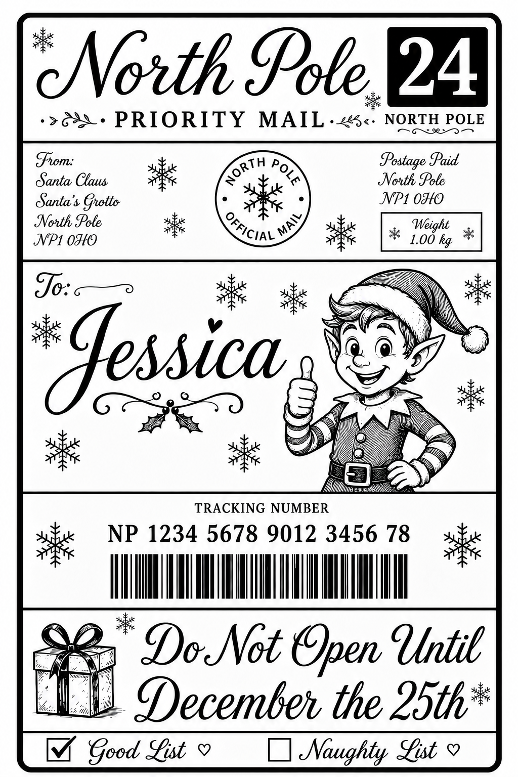 Personalised North Pole Christmas Present Labels – Pack of 40, Write Your Own Name, 4 Different Designs to Choose from.