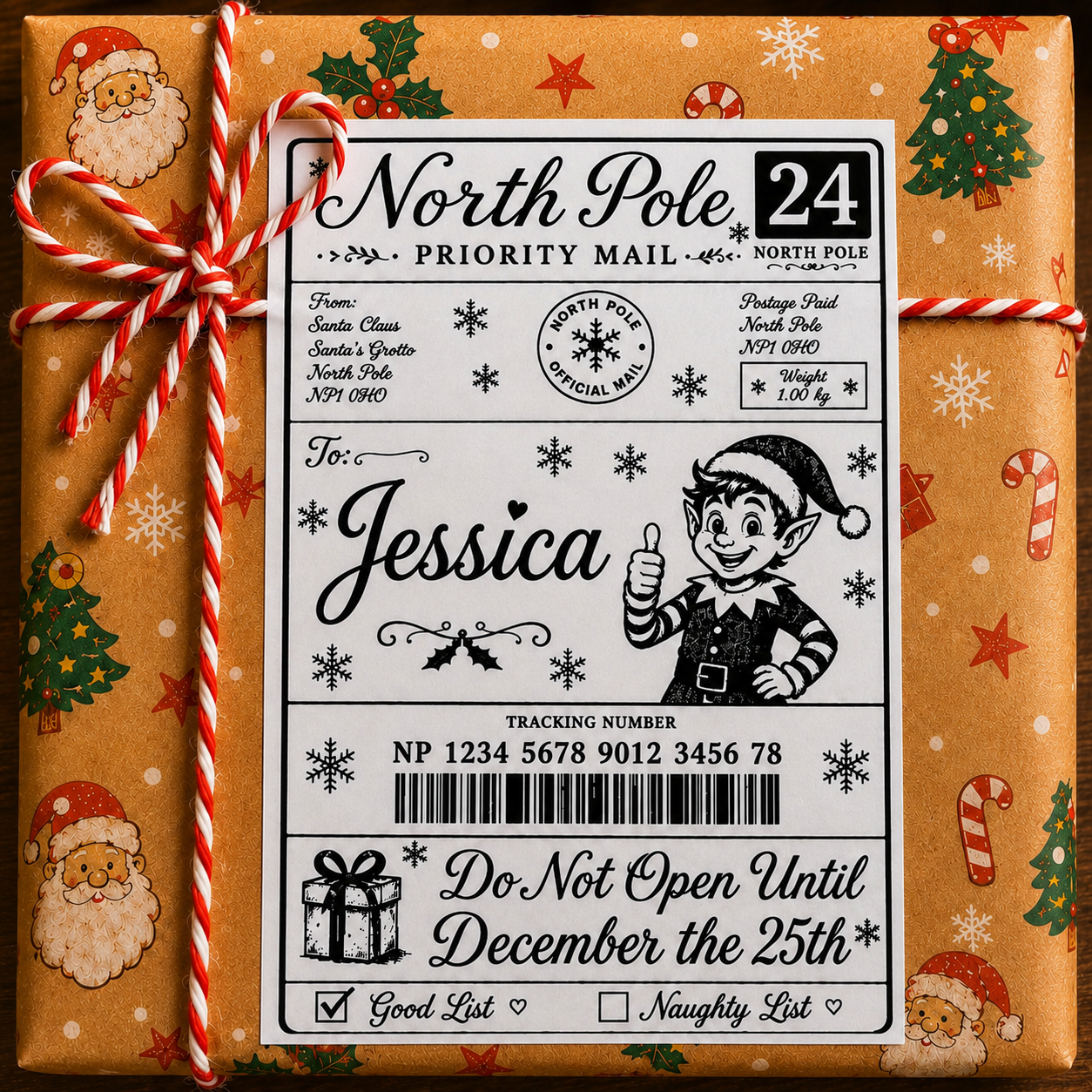 Personalised North Pole Christmas Present Labels – Pack of 40, Write Your Own Name, 4 Different Designs to Choose from.