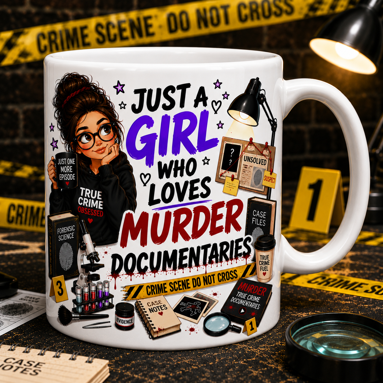 True Crime Documentary Lover Mug Personalised Name Cup Crime Scene Coffee Mug Funny Detective CSI Style Gift For Women Ceramic Tea Mug 11oz
