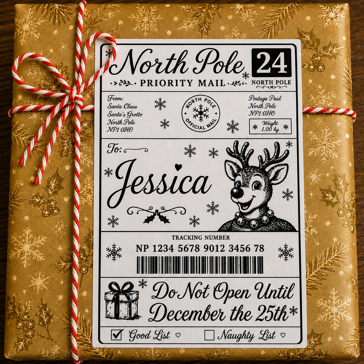 Personalised North Pole Christmas Present Labels – Pack of 40, Write Your Own Name, 4 Different Designs to Choose from.