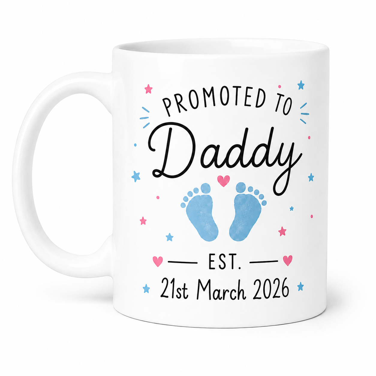 Personalised Mummy & Daddy Mug Set – Custom Baby Date & Footprint Colour 11oz