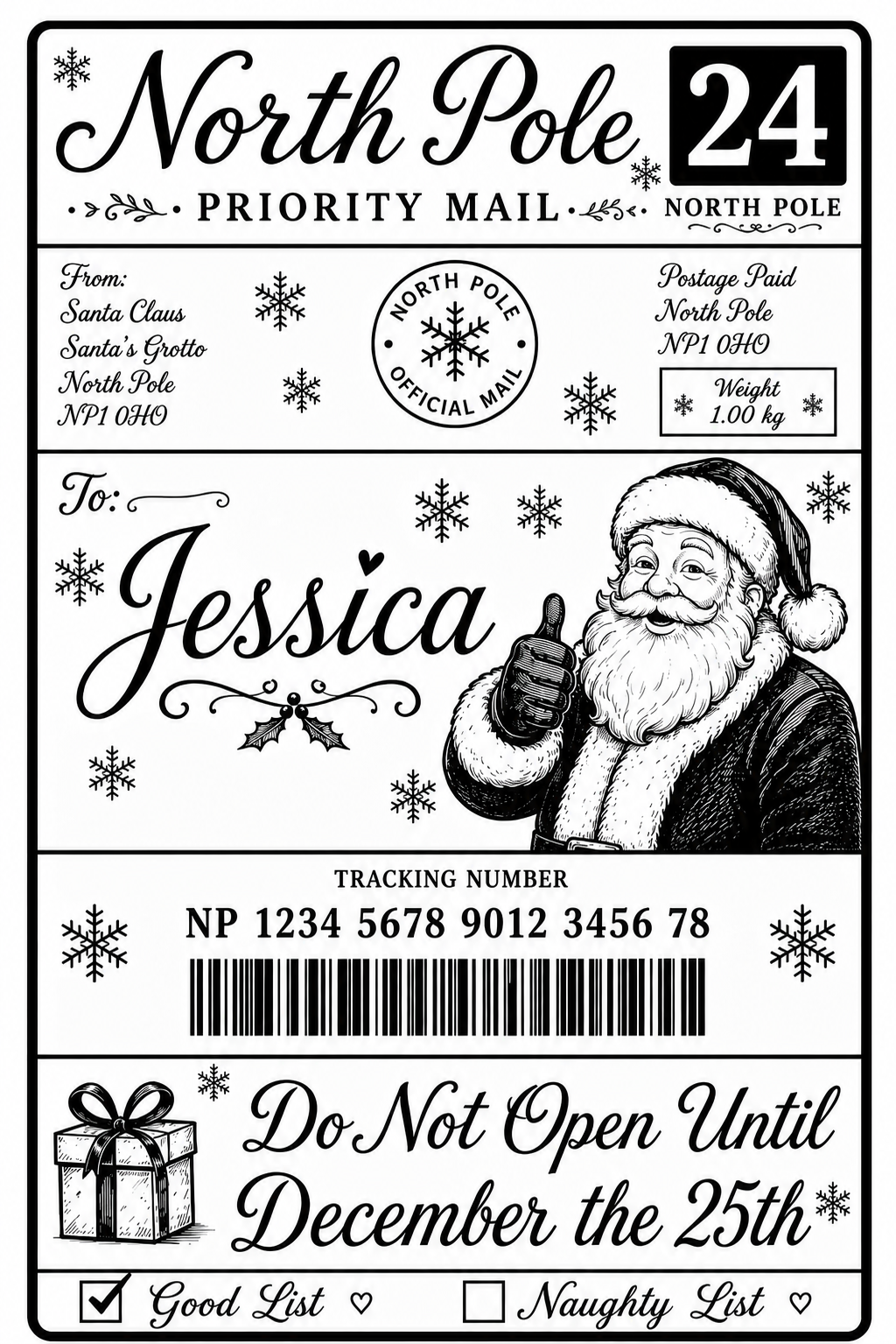 Personalised North Pole Christmas Present Labels – Pack of 40, Write Your Own Name, 4 Different Designs to Choose from.
