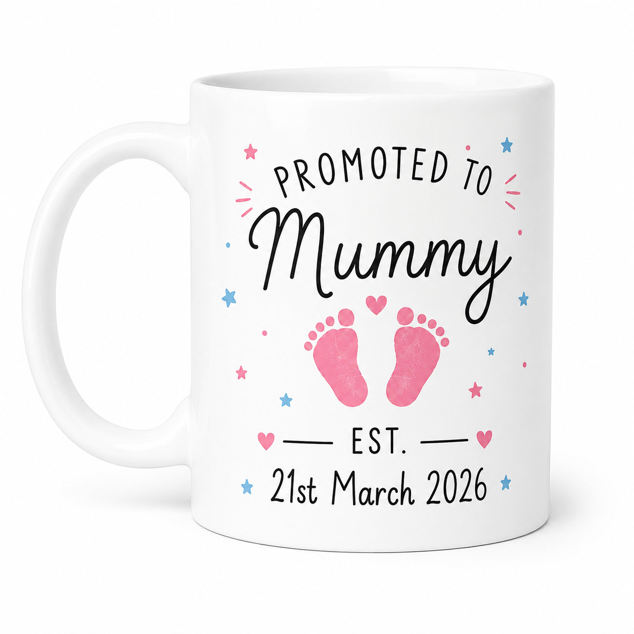 Personalised Mummy & Daddy Mug Set – Custom Baby Date & Footprint Colour 11oz
