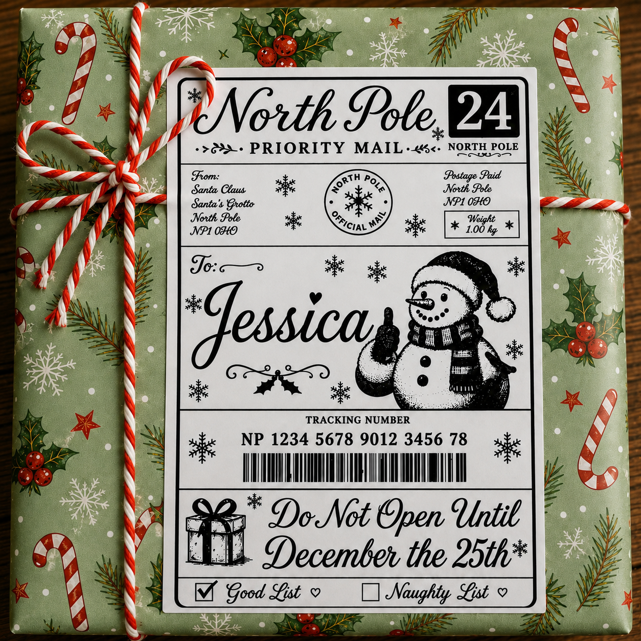 Personalised North Pole Christmas Present Labels – Pack of 40, Write Your Own Name, 4 Different Designs to Choose from.