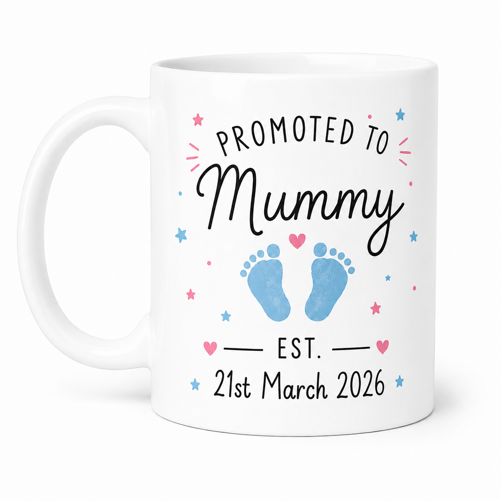 Personalised Mummy & Daddy Mug Set – Custom Baby Date & Footprint Colour 11oz