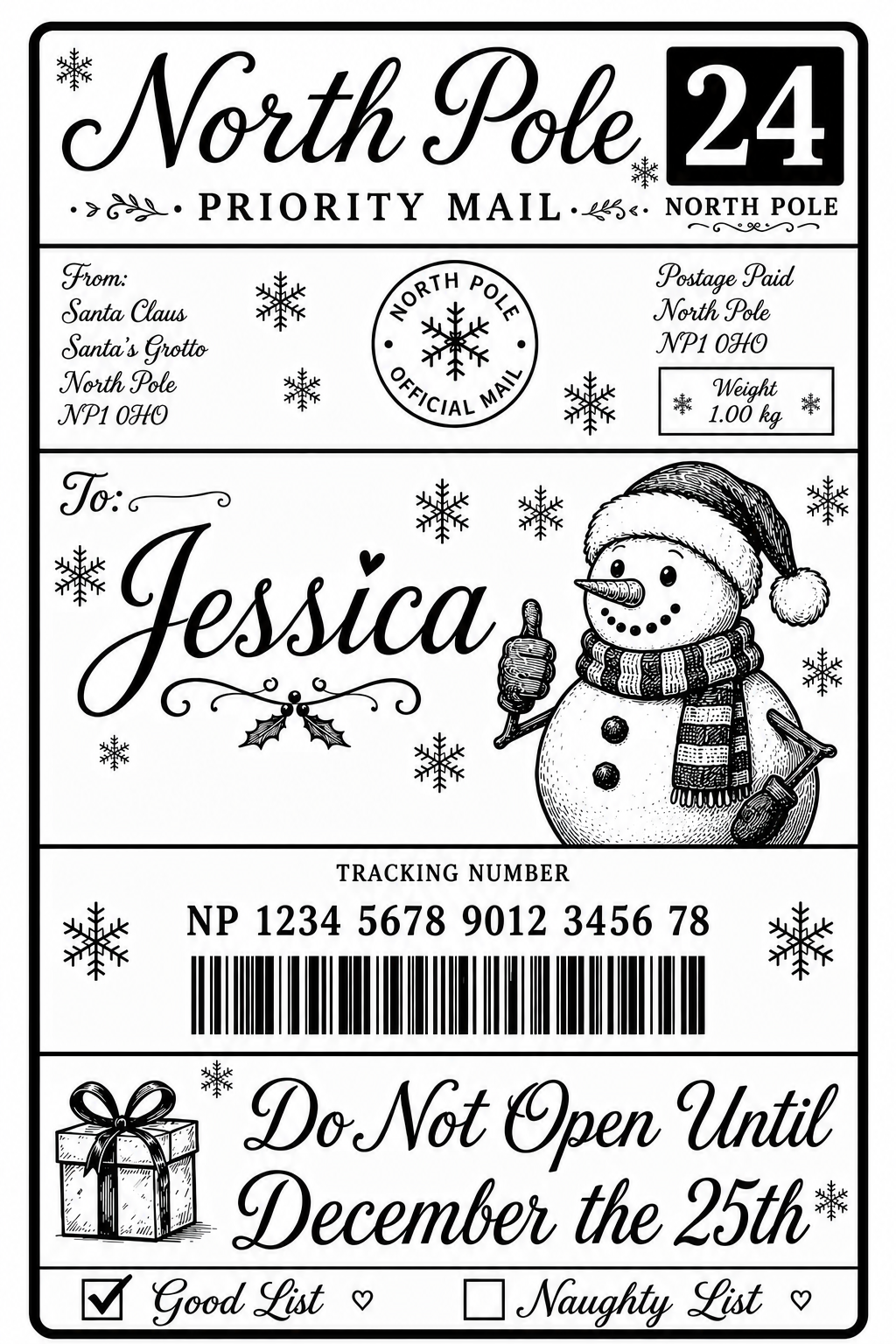 Personalised North Pole Christmas Present Labels – Pack of 40, Write Your Own Name, 4 Different Designs to Choose from.