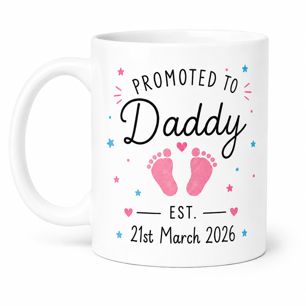 Personalised Mummy & Daddy Mug Set – Custom Baby Date & Footprint Colour 11oz