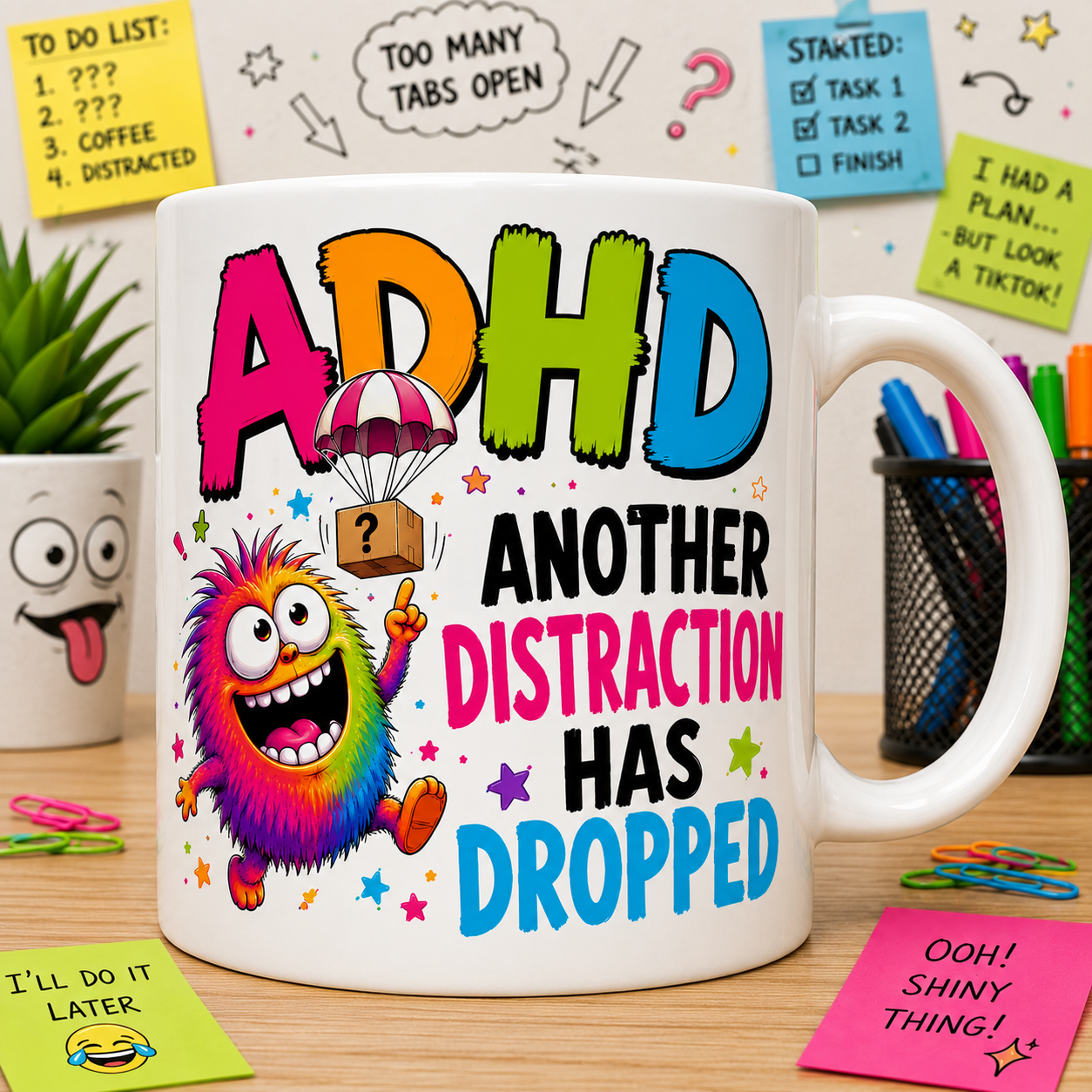 ADHD Mug – Another Distraction Has Dropped – Funny Neurodivergent Coffee Mug – Colourful ADHD Gift – Novelty Tea Cup – Mental Health Humour 11oz