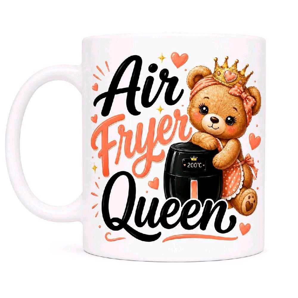 Air Fryer Queen Funny Cute Bear Mug – Air Fryer Lover Coffee Cup Gift | Sassy Sips